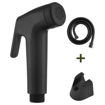 Black hand sprayer with hose and holder