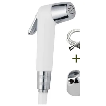 White hand sprayer with hose and holder