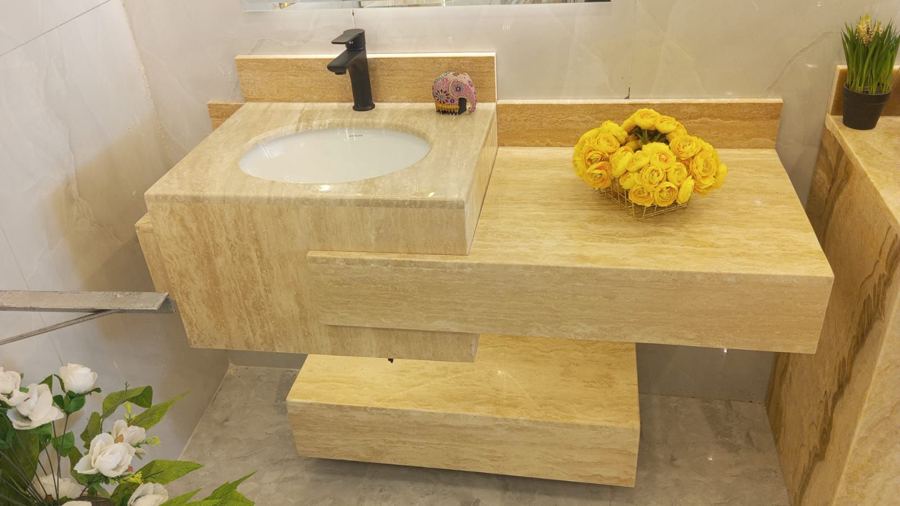 Travertine vanity unit