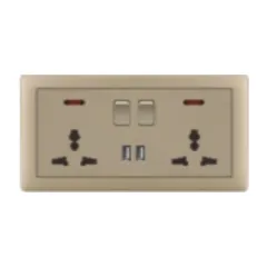 Double socket with USB, matte gold