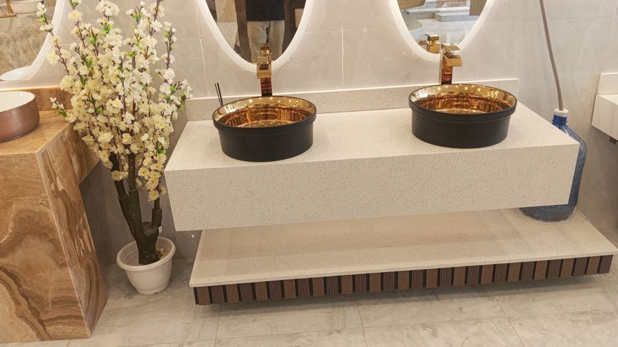 Black vessel basins with gold interior