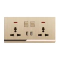 Double socket with USB, champagne