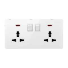 Double 13A socket, white glass